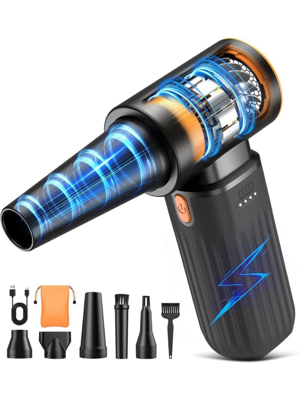 High-Speed Compressed Air Duster | 3-Speed Adjustable, 5 Nozzles, Fast Charging